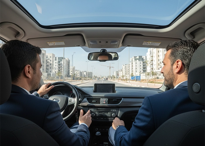 Business traveler driving rental car in Harish with Car4Hire