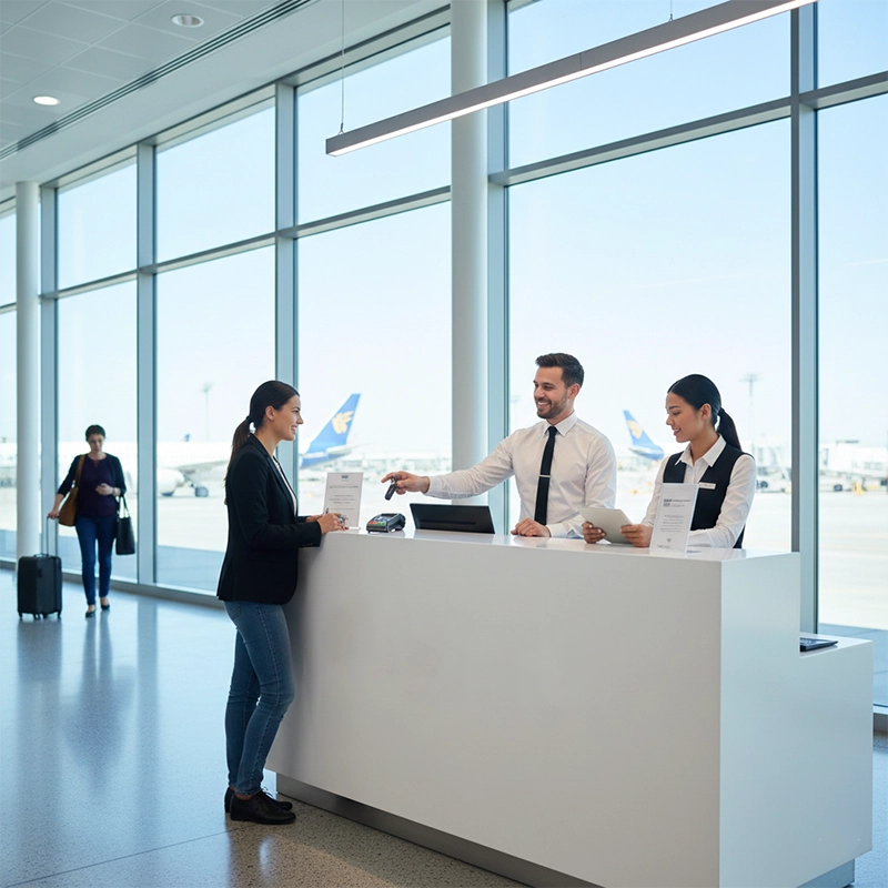 Customer booking a car from car rental desk at ben gurion airport