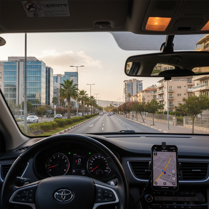 Driving rental car in Raanana city center with Car4Hire Israel