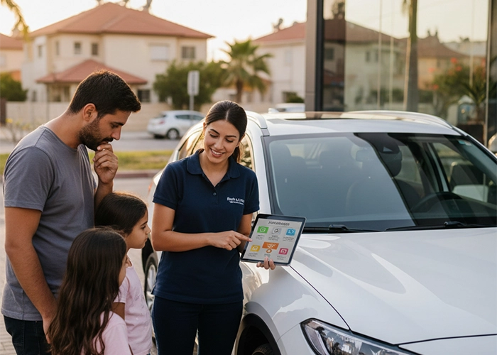 Car rental insurance explanation provided in Kiryat Ekron by Car4Hire representative
