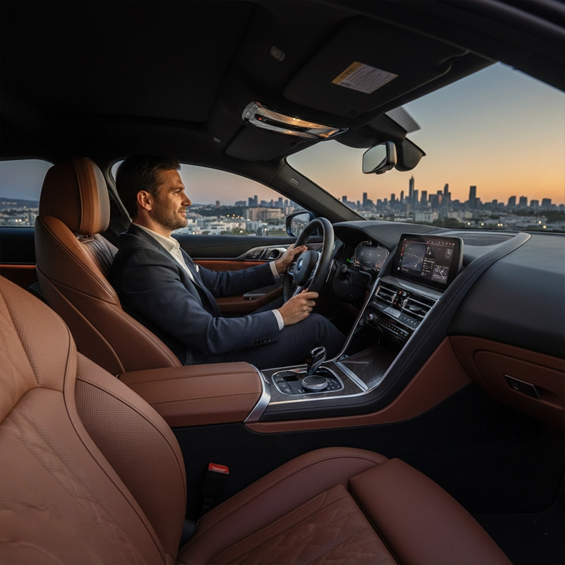 A young guy enjoying Comfortable Luxury Car