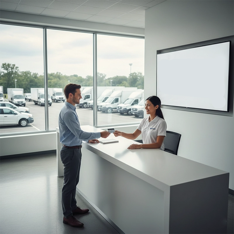 Customer paying his commercial vehicle rent
