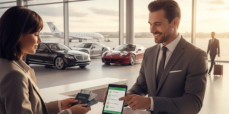 Customer submitting Documents required to rent a luxury vehicle