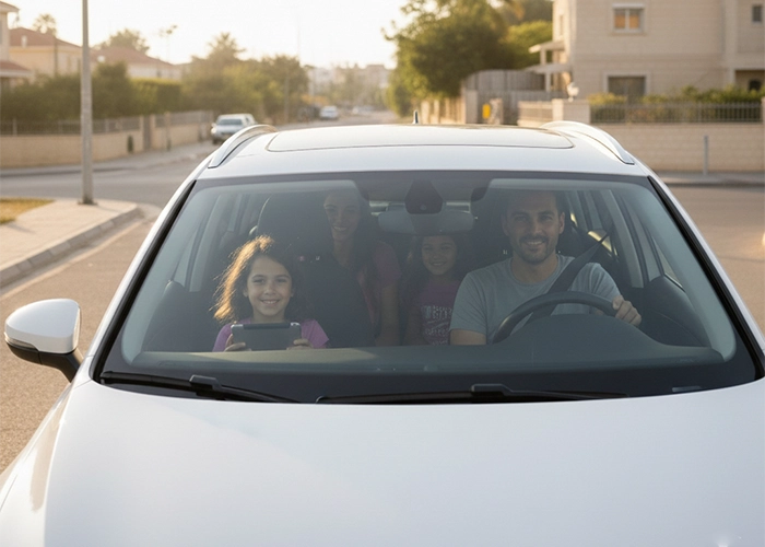 Family traveling in rental car in Pardes Hanna with Car4Hire