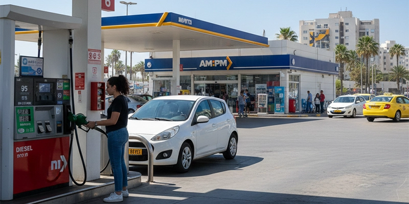 Gas station in Netanya for rental car refuelling before return