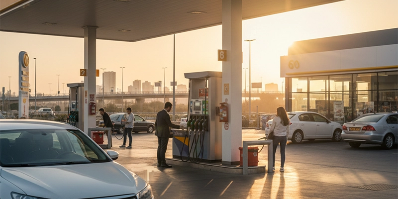 Gas station in Rehovot with rental car refueling before return