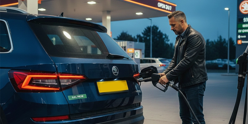 Customer refuelling a seven seater car rental