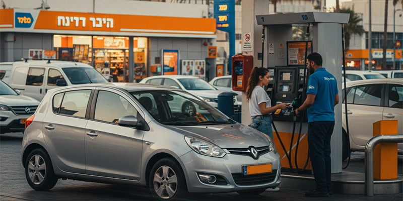 Fuel station in Tel Aviv with rental car refueling before return
