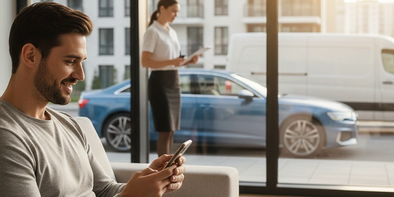 Customer booking a car rental to home from his phone