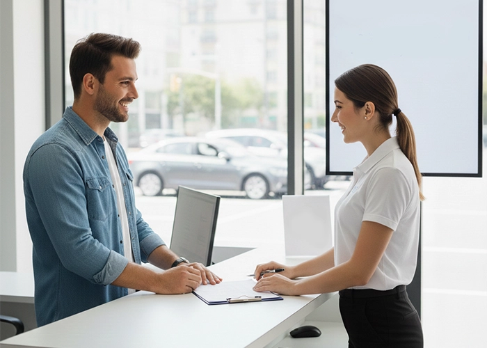 Agent Explaining Car Rental Insurance to customer