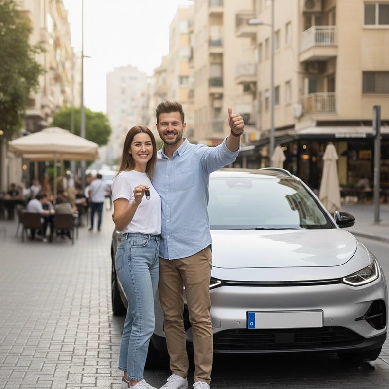 Couple enjoying monthly Car Rental in Israel with car4hire
