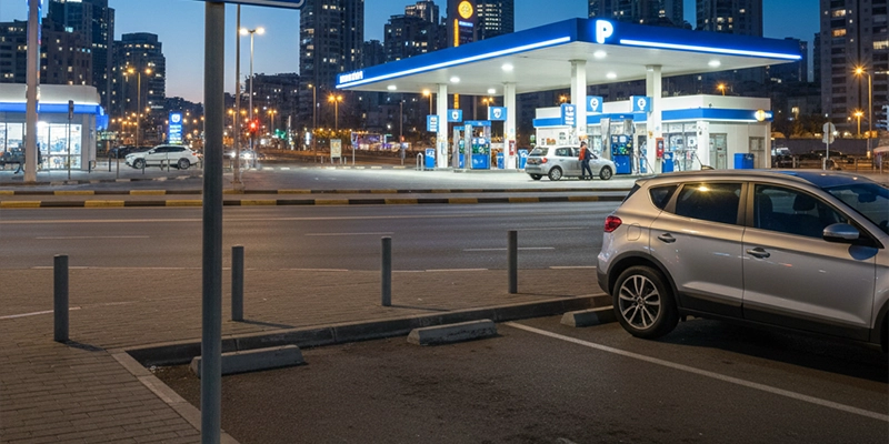 Parking areas and fuel station in Ashdod for rental cars