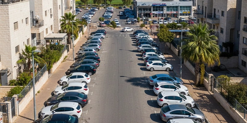 Street parking area in Afula near residential buildings