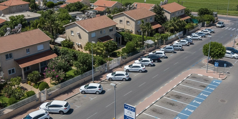Public parking areas in Binyamina city center for rental cars