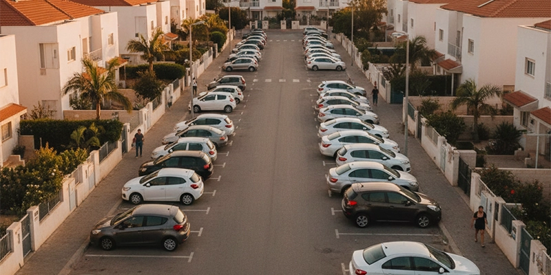 Street parking area in Kiryat Ekron near residential buildings