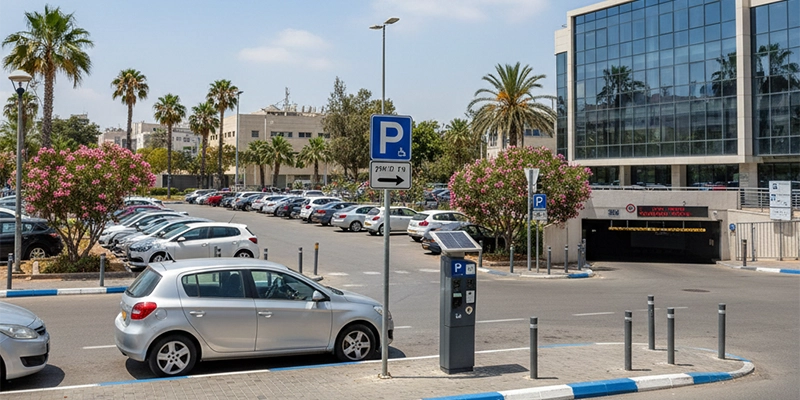 Public parking area in Raanana near shopping and business district