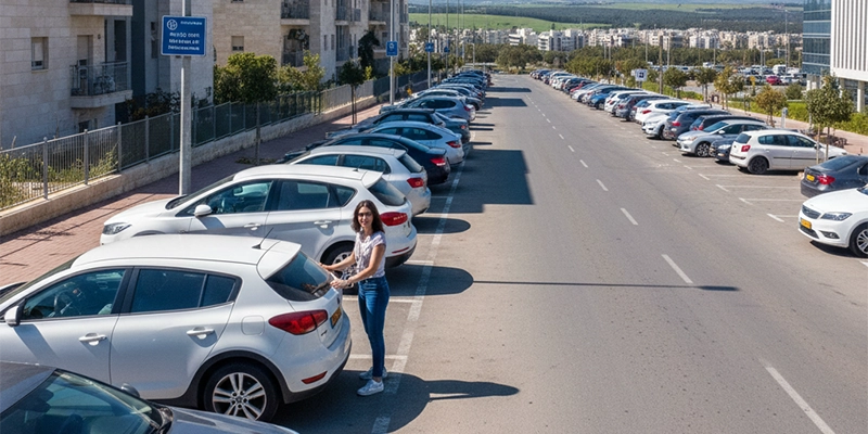 Public parking area in Yokneam near business and residential buildings
