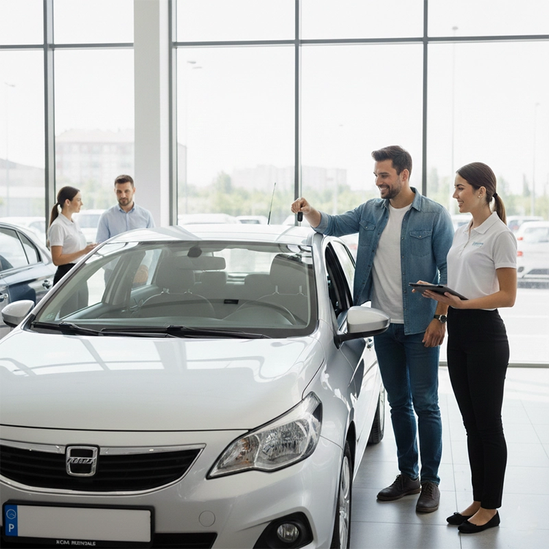 A customer picking up the car rental from branch