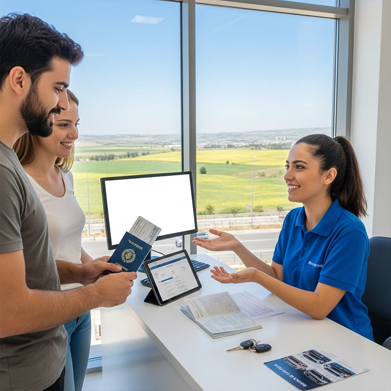 Customer completing car rental process in Afula branch office
