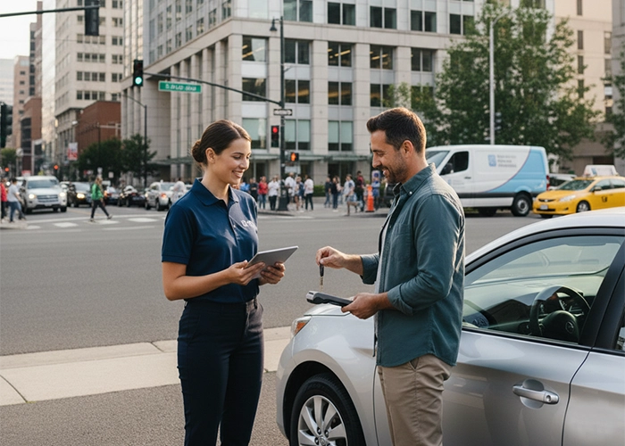 Customer returning a car in city after use