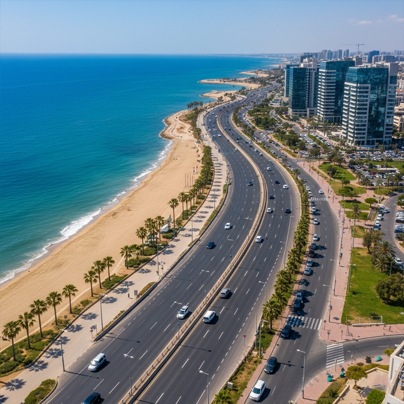 Main roads and highways in Herzliya near the Mediterranean coast
