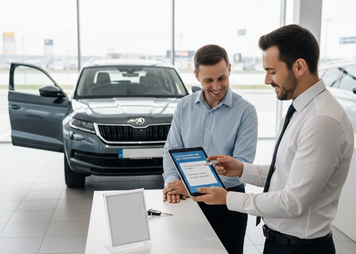 Customer learning about seven seater car rental insurance