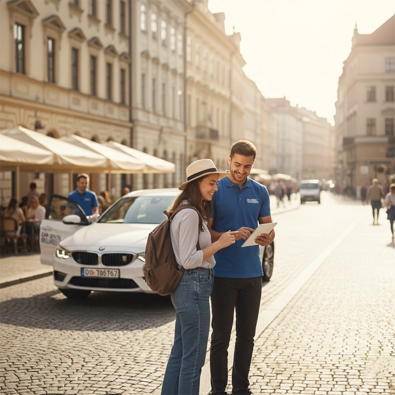 Tourist Booking a car rental from car4hire with self service