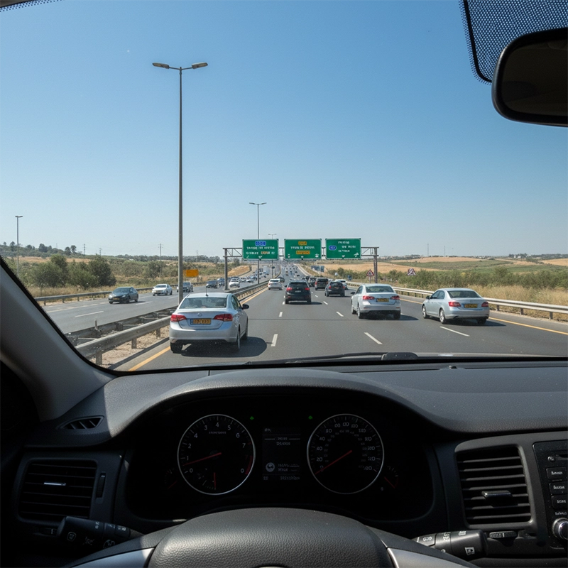 Driving rental car through main roads in Harish