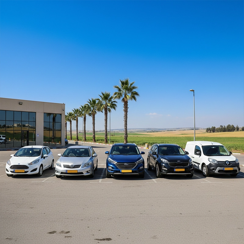 Rental car fleet in Pardes Hanna including economy cars, SUVs and family vehicles